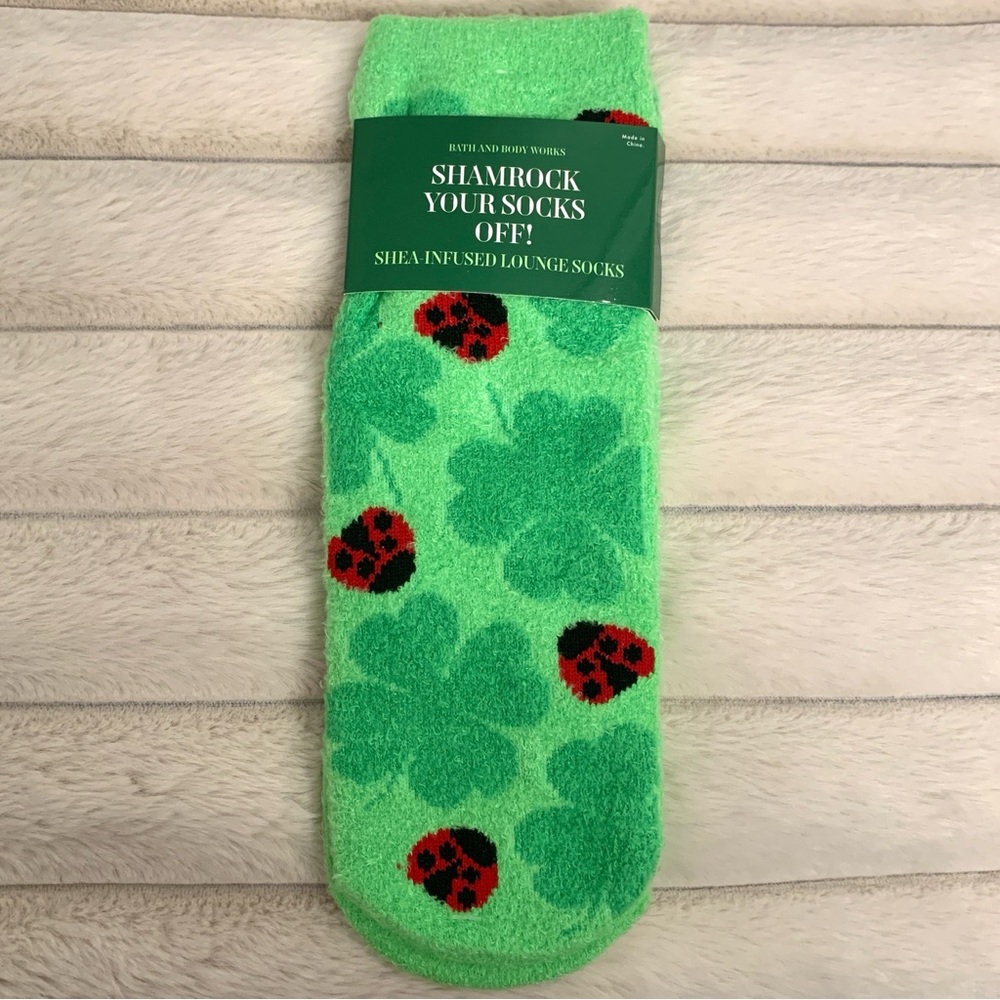 Bath & Body Works shamrock and ladybug fuzzy socks
